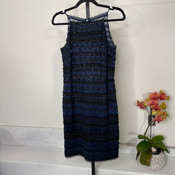 Aidan Mattox Womens Black Twilight Geometric Beaded Illusion Sheath Dress Size 6 - Picture 6 of 12